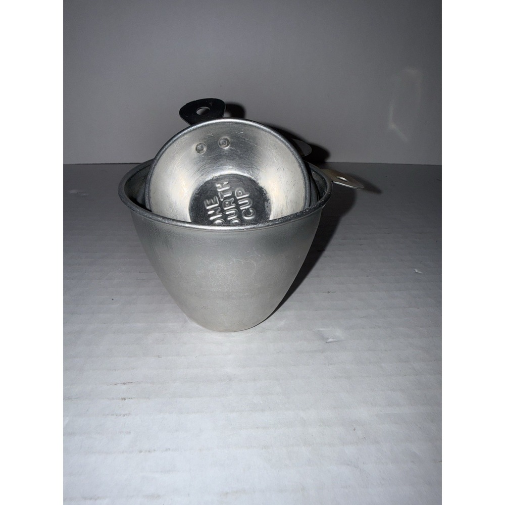 Vintage EKCO Aluminum Measuring Cups Set-4pc Tab Handle-Retro Farmhouse Kitchen